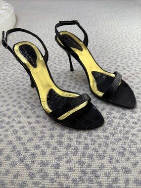 Bottega Veneta Black and Gold Slingback Stiletto Sandals